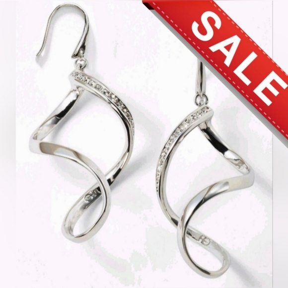 #Touchstone Crystal Silver-Rhodium #Statement Twisted Drops Ear Wire 2 1/4" long - Picture 1 of 5